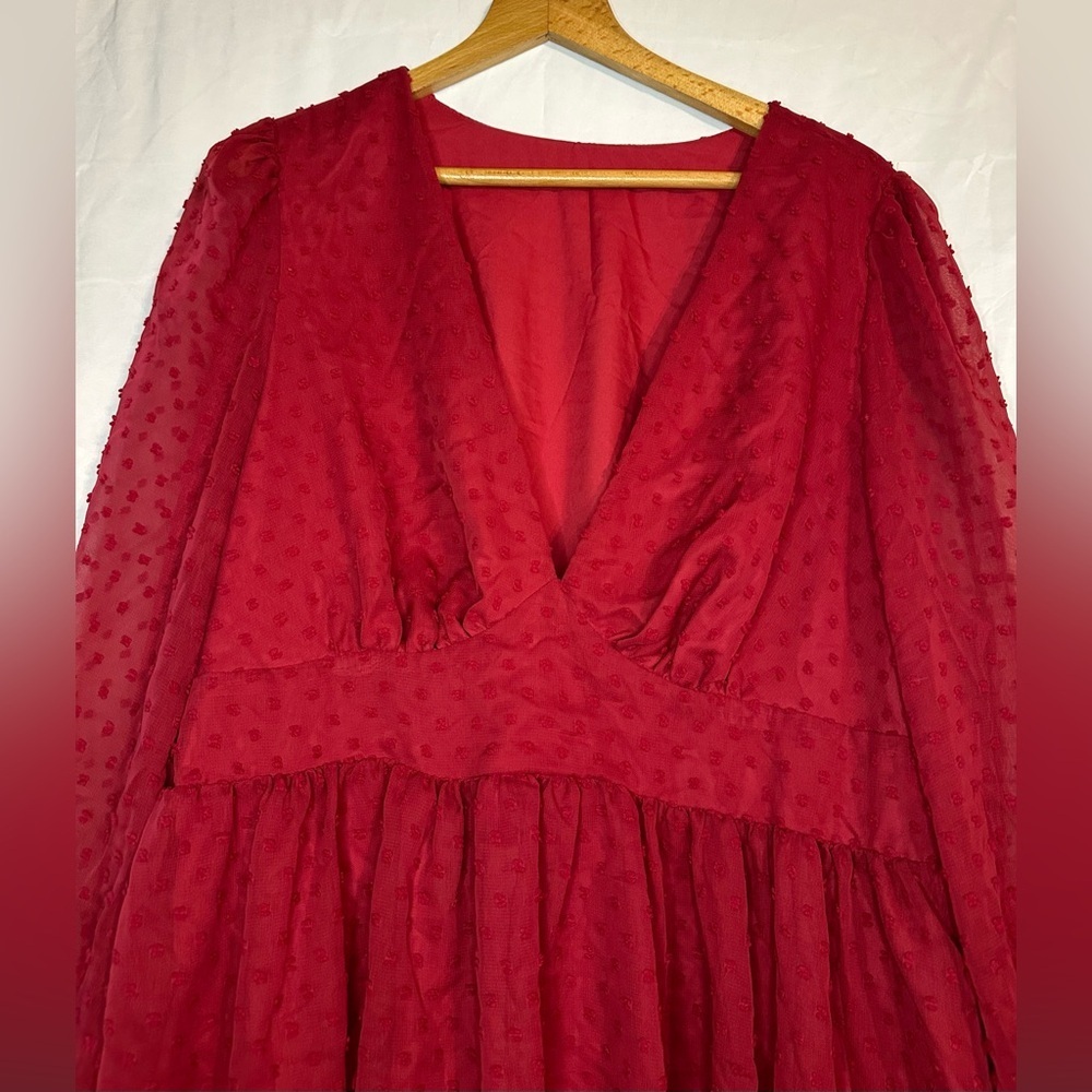 SHEIN Curve Women’s Red V-Neck Long Sleeve Dress size 2XL - Picture 3 of 11